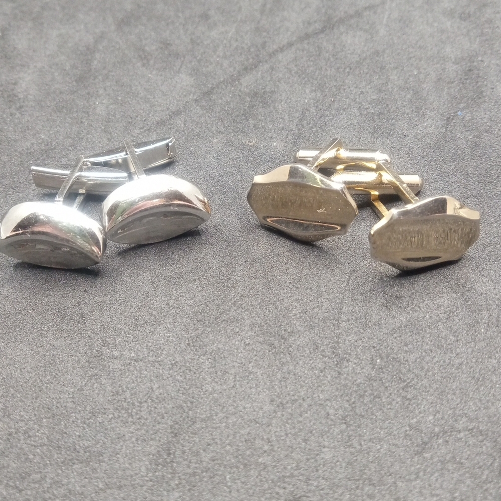 2 Classic Sets of Cufflinks for Men Silver And Gold Tone Simple Design